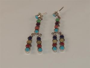 Multi Stone Sterling Silver Post Chandelier Earrings - ER-0107