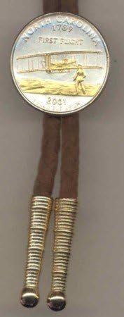 Gorgeous 2-toned 24k Gold on Sterling Silver U.S. Wyoming Statehood Quarter Bolo Tie with Brown Soft Suede Cord