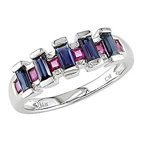 14k White Gold Sapphire and Ruby Ring by