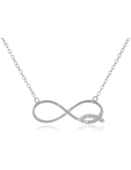 Sterling Silver Cubic Zirconia Infinity Ribbon Necklace, 18"