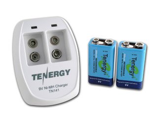 Tenergy TN141 2 Bay 9V Smart Charger with 2 pcs 9V 250mah NiMH Rechargeable Batteries