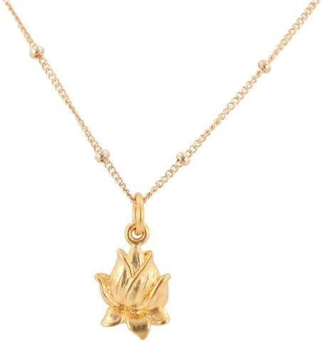 Detailed Closed Lotus Flower Pendant in 24k Gold Plated Sterling Silver on a 16" gold filled Saturn Chain Necklace