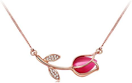 Viennois Rose Red Tulip Cat's Eye Stone Woman Statement Choker Necklace