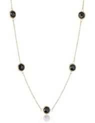 Multiple Round Black Glass 0.5 Micron Gold Plated Brass Rolo Chain Necklace, 33"+3" Extender