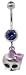 Stainless Steel Belly Ring with Blue Crystals - Dangling Baby Skull with Pink Ribbon