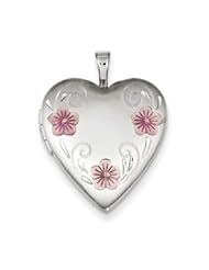 Genuine IceCarats Designer Jewelry Gift Sterling Silver 20Mm Satin, D/C & Enameled Flower Heart Locket
