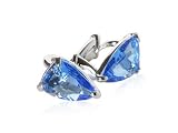 Unique Large Crystal Glass Topaz Blue Silver Cufflinks with Presentation Box