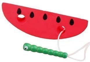 Children Wooden Worm Fruits Lacing Threading Puzzle Different Shapes Game Toys ...