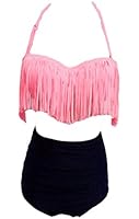 Givemefive Women Bikini High waist Push-up Halter Tassels Bathing Swimwear