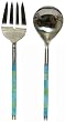 Decorative Stainless Steel Salad Servers with Blue & Green Resin Handles