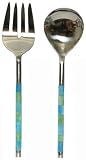 Decorative Stainless Steel Salad Servers with Blue & Green Resin Handles