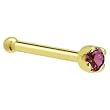 Solid 18KT Yellow Gold (Februray) 1.5mm Genuine Purple Diamond Nose Bone - 20 Gauge