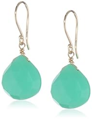 14k Yellow Gold Faceted Chrysoprase Heart Shape Wire Drop Earrings
