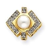 10k Rhodium Cultured Pearl and Diamond Bracelet Slide - 10KL123