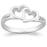 31vijtj 4rL. SL160  Platinum Plated Top Engraved Sterling Silver Diamond Hearts & Name Promise Ring   Personalized Jewelry