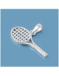 Sterling Silver Tennis Racket Pendant Best Seller Cute Charm Pure 925 New 10mm with 1.3mm Curb Chain