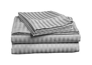 ITALIAN 1500 Thread Count STRIPED 4PC QUEEN Sheet Set, GREY