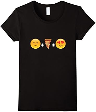 Women's Sad Face Pizza Slice Smiley Hearts Love Food Emoji Fun Shirt Medium Black