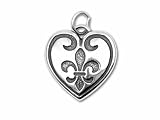 Sterling Silver Heart Fleur de Lis Charm or Pendant