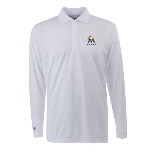 Miami Marlins Long Sleeve Polo Shirt (White) - XX-Large