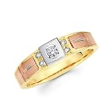 14k Yellow Tri 3 Color Gold Diamond Wedding Ring Band .11 ct