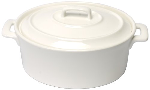 Housewares International Porcelain Dream Serveware Collection 7 1/2-Inch Oval Baking and Serving Dish with Porcelain Handles and Lid, White