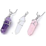 BRCbeads 3 Terminated Wired Wrapped Pendant One Each of Amethyst, Quartz and Rose Quartz