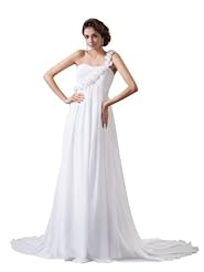 One Shoulder Asymmetric Chiffon Wedding Dress  with a Court Train 