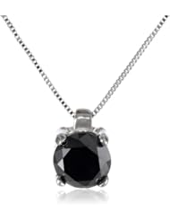 10k Gold Round-Cut Black Diamond Solitaire Pendant (1/2 cttw), 18"