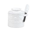 Butter Bell Classic White Raised Floral Crock and Spreader