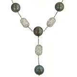 Pave Diamond and Pearl Lariat Style Necklace 19.05cttw