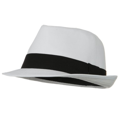 Regular Size Banded Cotton Fedora Hat - White Black Band W19S62D