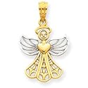 14k and Rhodium Filigree Angel Pendant - Measures 24.1x15mm