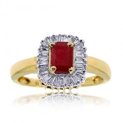 Natural Red Ruby and Diamond Ring in 10 Karat Yellow Gold