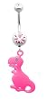 Stainless Steel Belly Ring with Pink Crystals - Pink T-Rex Dinosaur Dangling