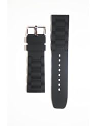 26mm Black Rubber Silicone Water-Resistant Watchband New Heavy Link
