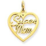 14k Heart with Super Mom Charm - Measures 21.1x15.9mm