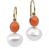 14K Yellow or White Gold Paspaley South Sea Cultured Pearl and Coral Earrings - Various Sizes