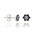 Sterling Silver .925 6mm Rhinestone Dark Blue Mini Kid Floral Flower Stud Earrings