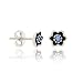 Sterling Silver .925 6mm Rhinestone Dark Blue Mini Kid Floral Flower Stud Earrings