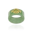 18K Gold Over Sterling Silver Genuine Green Jade & Peridot Band Ring