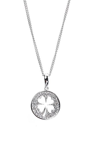 Sterling Silver Cubic Zirconia Dog Tag Four Leaf Clover Pendant by Crislu, 16-18