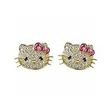 Adorable 14k Gold Plated Hello Kitty Crystal Cz Stud Celebrity Teen Earrings with Pink Bow**free Gift Box and Free Shipping Only By Glam and Gloria