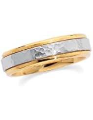 18K Yellow Gold - 6mm Two Tone Comfort Fit Hammer Finish Band