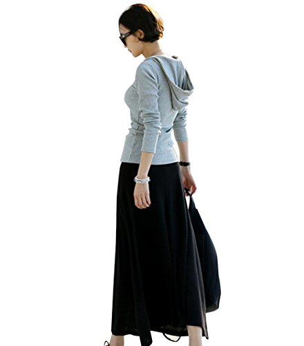 【 UN ANANAS 】 ロング スカート ウエスト ゴム レディース チャコール ブラック 韓国 スタイル 全２色