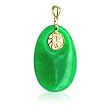 14 KT Yellow Gold & Green Jade Chinese Prosperity Sign Motif Pendant 14K Charm