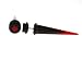 Fake Acrylic Taper - Black and Red with Red Star Logo - 16g Wire Stud - 0 Gauge - 47.5mm Length - Sold as a Pair