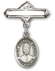 Sterling Silver Baby Badge with St. Josephine Bakhita Charm and Polished Badge Pin