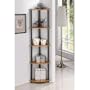 Furinno 5 Tier Corner Rack Bookcase Shelves Shelf Display Stand Rack for Multmiedia CD DVD, Display, Book - No Tool Assembly - Light Cherry Finish, 99811