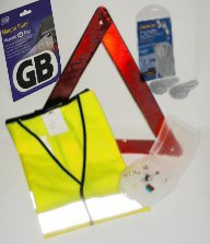 European Legal Travel Kit H4 All You Need For Europe, Triangle, Beam Deflectors, Bulb Kit, GB White Sticker, Vest